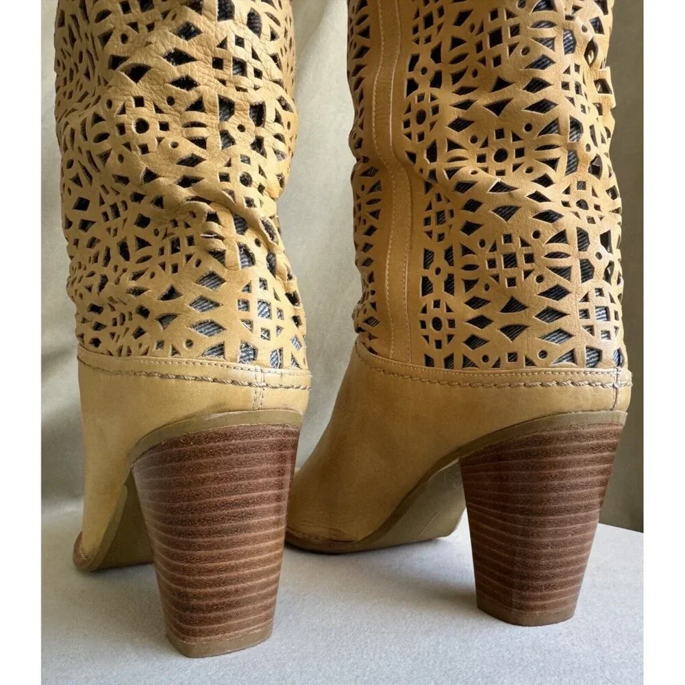 Stuart Weitzman Tan Leather Western Size 7 Heel Boots Turquoise - Picture 6 of 10